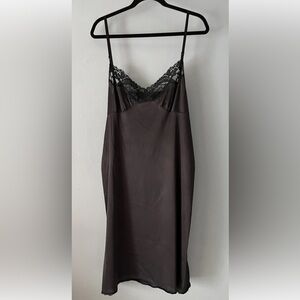 Vintage Vassarette Black Lace-Trimmed Satin Slip Dress Size 44/XL